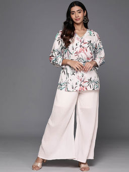 Varanga - Women Off White Floral Printed Georgette Co-Ord (Set of 3)