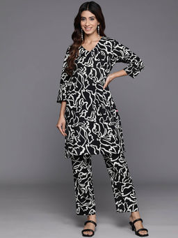 Varanga - Women Workwear Black Abstract Printed Co-Ord Set