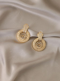 Shaze - Gold Rhodium-Plated American Diamond Downward D Drop & Dangle Earrings For Women