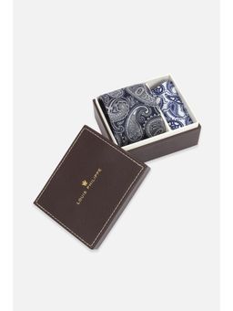 Louis Philippe - Men Embroidered Casual Navy Blue Tie & Pocket Square Gift Set