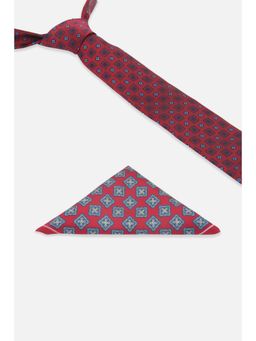 Louis Philippe - Men Embroidered Casual Maroon Tie & Pocket Square Gift Set