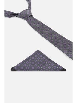 Louis Philippe - Men Embroidered Casual Grey Tie & Pocket Square Gift Set