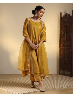 Sarvaa by Kriti - Mustard Mithra Embroidered Kurta and Pant with Dupatta