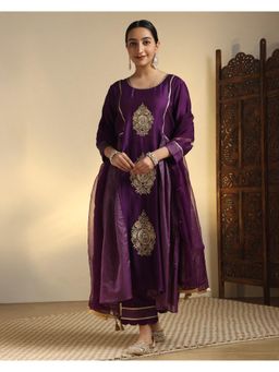 Sarvaa by Kriti - Purple Anika Embroidered Kurta and Pant with Dupatta