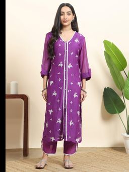Sarvaa by Kriti - Purple Tulip Embroidered Kurta and Pant