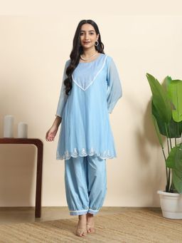 Sarvaa by Kriti - Blue Orchid Embroidered Kurta and Pant