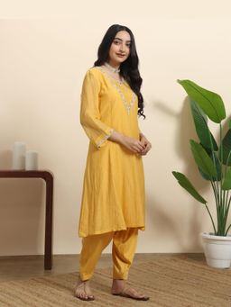 Sarvaa by Kriti - Mustard Aamras Embroidered Kurta and Salwar