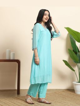 Sarvaa by Kriti - Turquoise Neera Embroidered Kurta and Pant