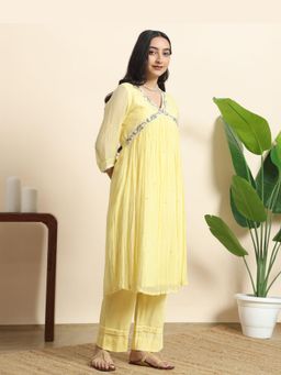 Sarvaa by Kriti - Yellow Bahaar Embroidered Kurta and Pant
