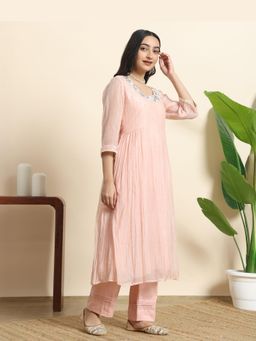 Sarvaa by Kriti - Peach Nargis Embroidered Kurta and Pant