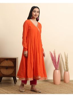 Sarvaa by Kriti - Orange Utsav Embroidered Angrakha and Pant
