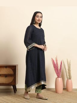 Sarvaa by Kriti - Navy Blue Ipsa Embroidered Kurta and Pant
