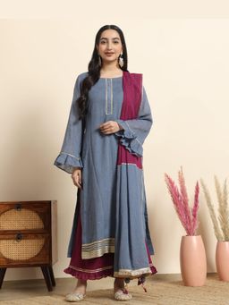 Sarvaa by Kriti - Blue Nihar Embroidered Kurta and Palazzo with Dupatta