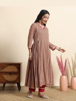 Sarvaa by Kriti - Brown Nirmal Embroidered Anarkali and Pant