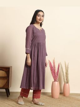 Sarvaa by Kriti - Purple Saanjh Embroidered Anarkali and Pant