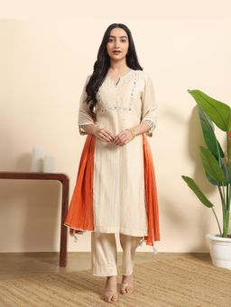 Sarvaa by Kriti - Ivory Sej Embroidered Kurta and Pant with Dupatta