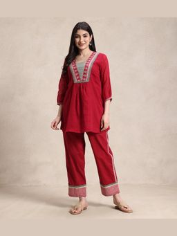 Sarvaa by Kriti - Cherry Red Co-Ord Set