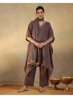 Sarvaa by Kriti - Purple Aarna Embroidered Kaftan Pant with Dupatta and Slip