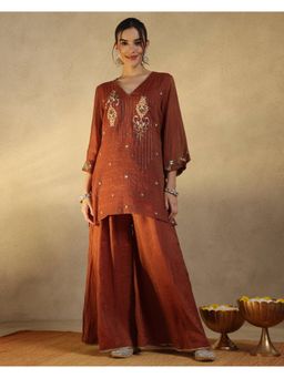 Sarvaa by Kriti - Brown Aadya Embroidered Kurta and Sharara