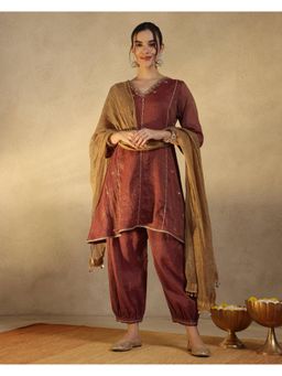 Sarvaa by Kriti - Brown Kavya Embroidered Kurta and Salwar with Dupatta