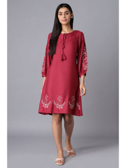 W - Deep Red Embroidered Dress