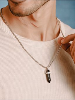 Jazz and Sizzle - Mens Silver-Toned and Black Silver-Plated Necklace