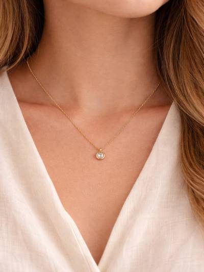 Gold Plated Round Solitaire Pendant Necklace for Women