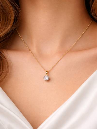Gold Plated Solitaire Crystal Pendant Necklace for Women