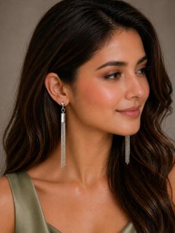Axora Life - 925 Sterling Silver Minimalist Silver Chain Tassel Drop Earrings