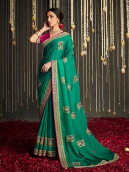 Odette - Green Silk Woven Design Saree with Unstitched Blouse