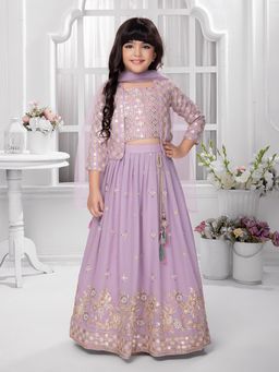 Tiny Kingdom - Flared Lehenga Choli Along With Dupatta & Jacket - Purple (Set of 4)
