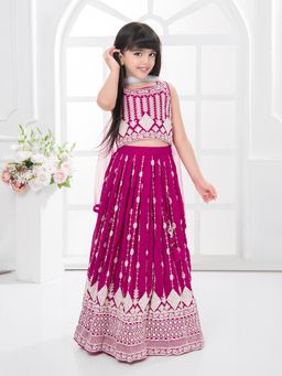 Tiny Kingdom - Flared Lehenga Choli Along With Dupatta - Pink (Set of 3)