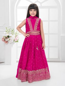 Tiny Kingdom - Sleeveless Flared Lehenga Choli Along With Dupatta - Pink (Set of 3)