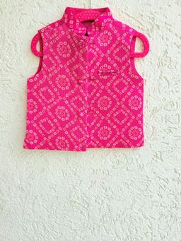 Tiny Pants - Boys Pink Kota Doriya Cotton Nehru Jacket With White Bandhani Print