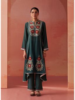Lakshita - Green Cotton Viscose Full Sleeves Kurta and Pant (Set of 2)