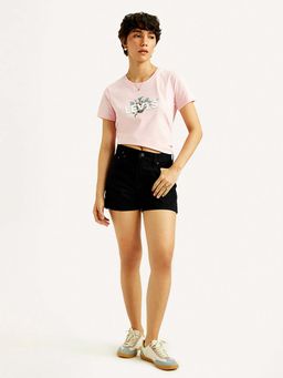 Levi's - Women Mid Rise Black Regular Fit Shorts