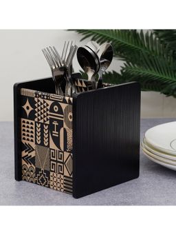 HomeTown - Print Modern Black Engineered Wood Cutlery Holder in Multi-Color