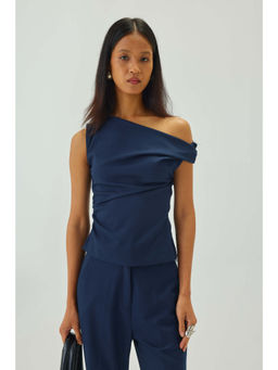 SHOP STAPLE - Blue Tailored Asymmetric Twist Top
