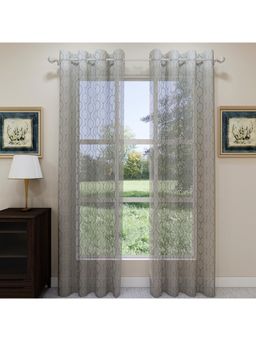 GM - Embroidered Sheer Curtains 7 Feet in Grey Colour (Set of 2)