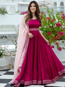 Lavanya The Label - Pink Silk Long Dress With Dupatta (Set of 3)