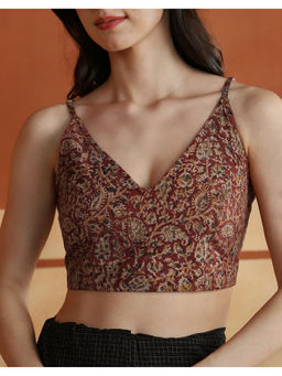Fabindia - Red Cotton Kalamkari Printed Stitched Blouse