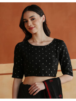 Fabindia - Black Cotton Silk Blend Woven Buti Stitched Blouse