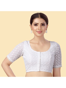 Studio Shringaar - White Cotton Half Sleeves Chikankari Stitched Blouse