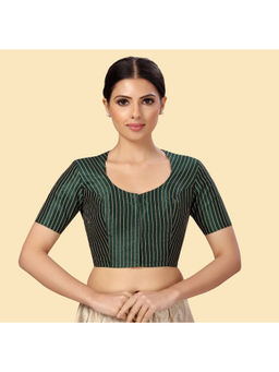 Studio Shringaar - Green Polyester Short Sleeves Handloom Silk Stitched Blouse