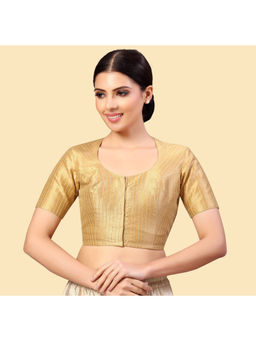 Studio Shringaar - Gold Polyester Short Sleeves Handloom Silk Stitched Blouse