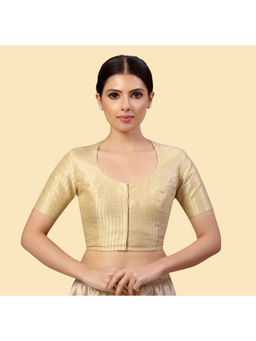 Studio Shringaar - Gold Polyester Short Sleeves Handloom Silk Stitched Blouse