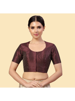 Studio Shringaar - Wine Polyester Short Sleeves Handloom Silk Stitched Blouse