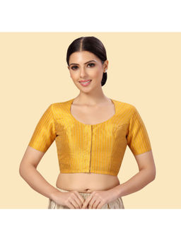 Studio Shringaar - Yellow Polyester Short Sleeves Handloom Silk Stitched Blouse