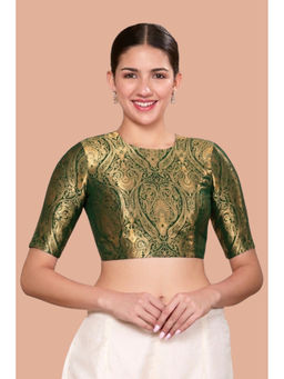 Studio Shringaar - Green Silky Brocade Round Neck Stitched Blouse