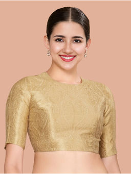 Studio Shringaar - Gold Silky Brocade Round Neck Stitched Blouse